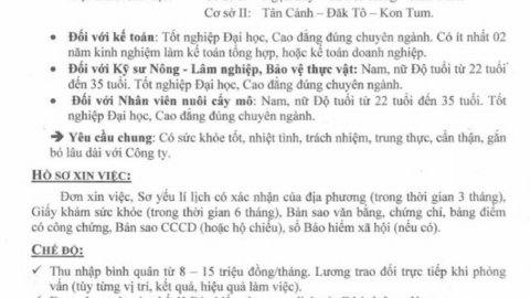 THÔNG BÁO TUYỂN LAO ĐỘNG